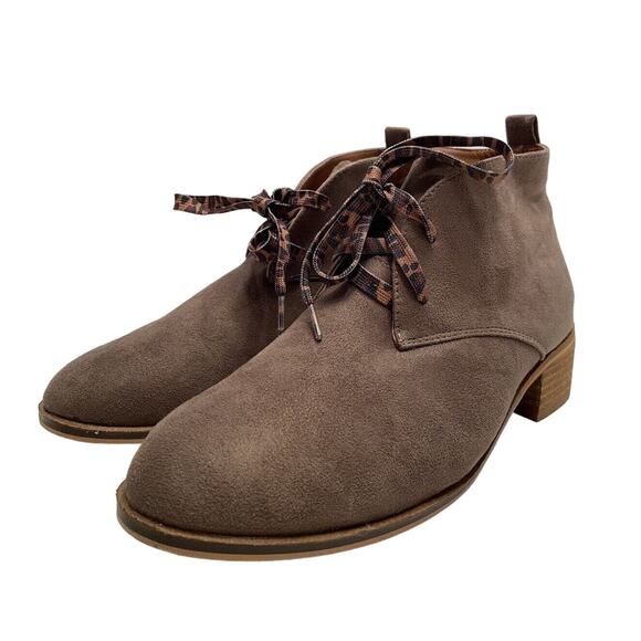 Hey Girl Corky’s Totes Ankle Booties Women’s 10 Taupe Faux Suede Leopard Lace Up - Picture 7 of 14